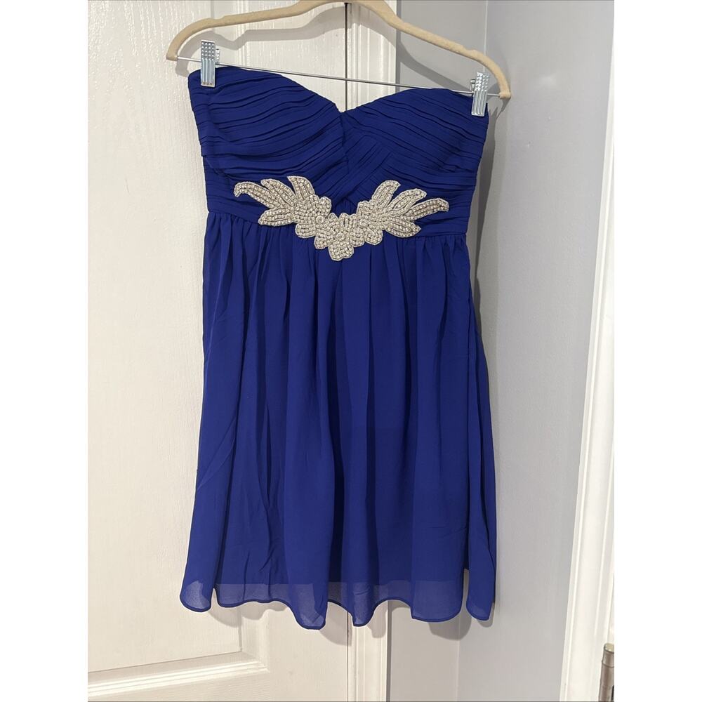 NWT Minuet Royal Blue Dress With Beaded Detail Short Size Small